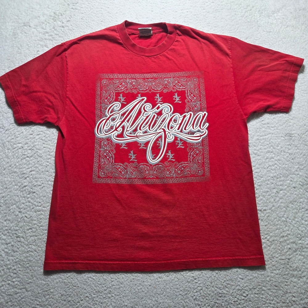 Vintage 90s Pro Club Arizona T Shirt Mens XL Red Bandana Graphic Streetwear Y2K